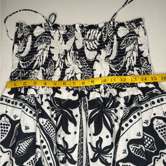 FARM RIO Black/White POPLIN BEADED TROPICAL CELESTIAL SUNS MIDI DRESS M - Picture 12 of 12